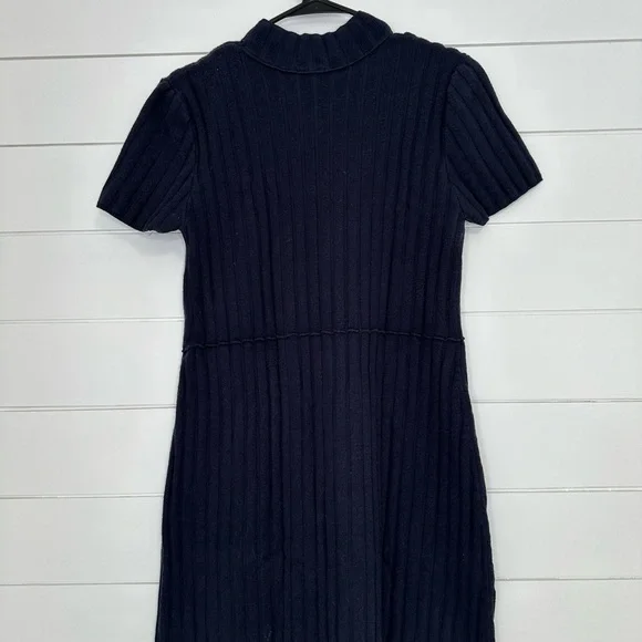 Free People Lottie Navy Blue Ribbed Button Front Mock Neck Sweater Dress XL (A11 - Picture 10 of 11